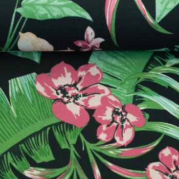 Preview: Piquejersey Malta Blätter & Blüten Grün/Altrosa by Swafing